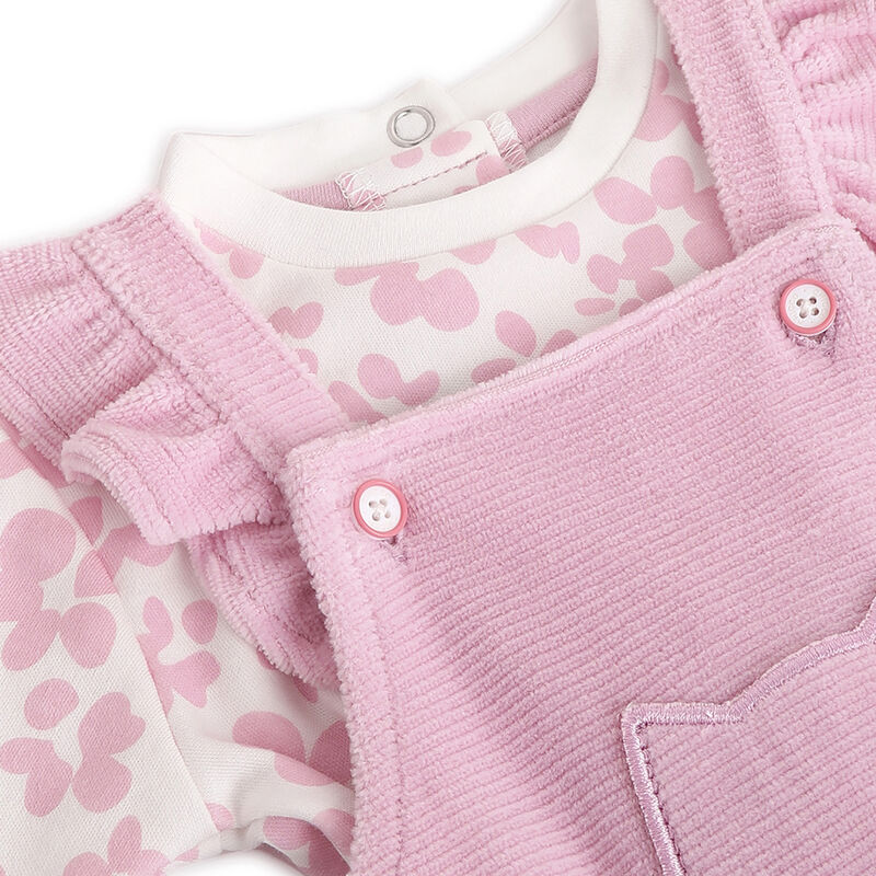 Girls Light Pink Printed Bodysuit with Long Overall image number 4